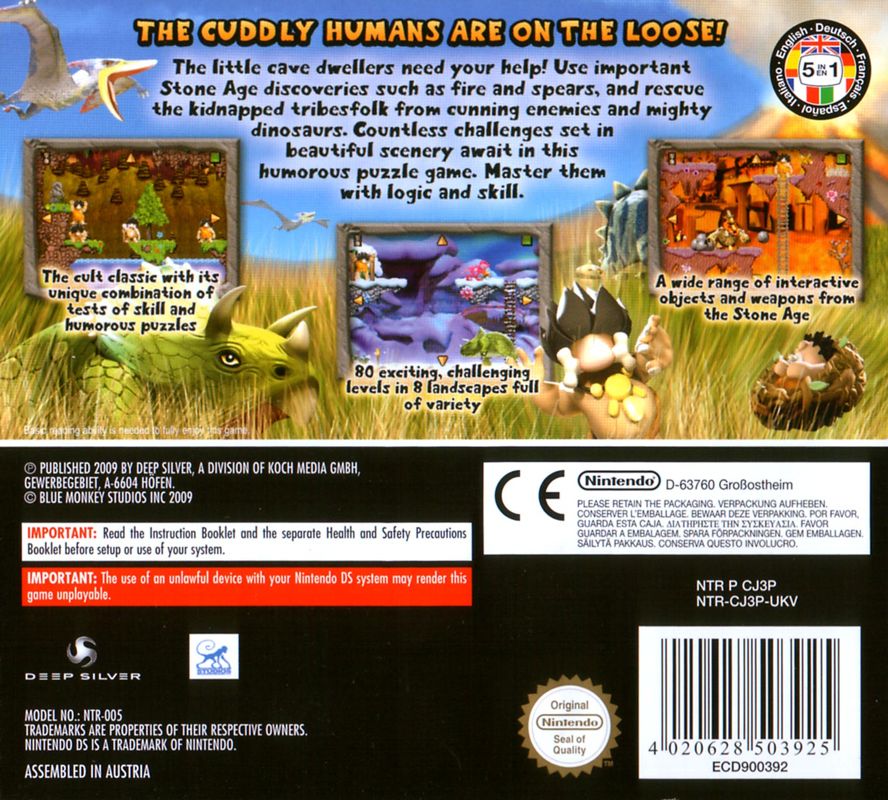 Back Cover for The Humans: Meet the Ancestors! (Nintendo DS)