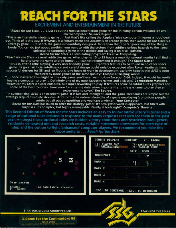 Back Cover for Reach for the Stars: The Conquest of the Galaxy (Commodore 64) (Second Edition)