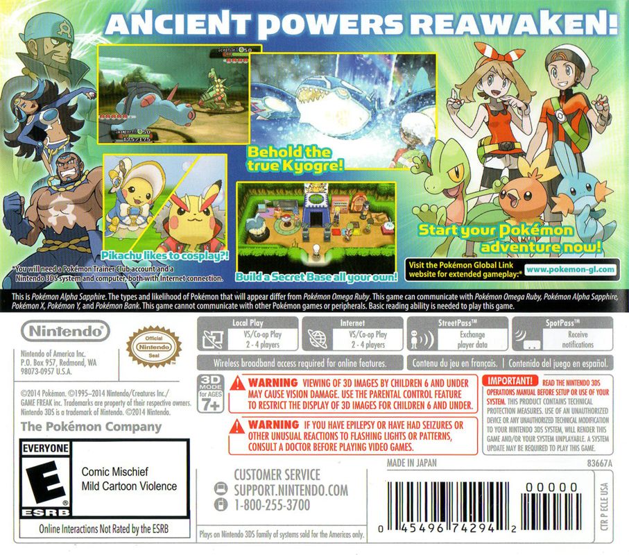 Back Cover for Pokémon Alpha Sapphire (Nintendo 3DS)