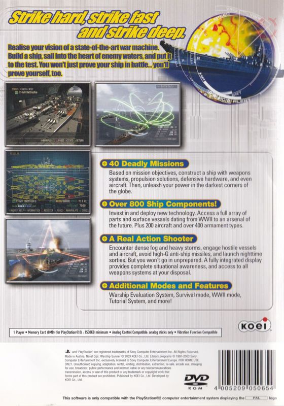 Back Cover for Naval Ops: Warship Gunner (PlayStation 2)