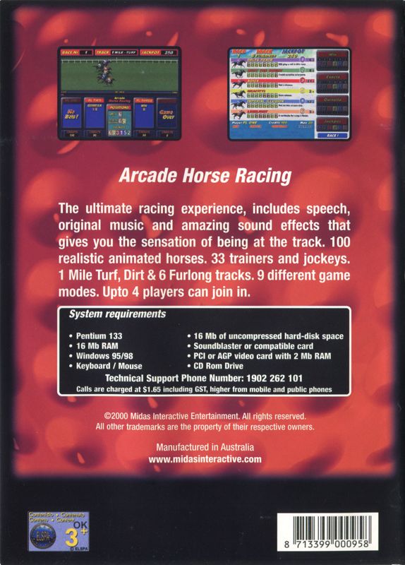 Back Cover for Arcade Horse Racing (Windows) (Pocket Price Games release)