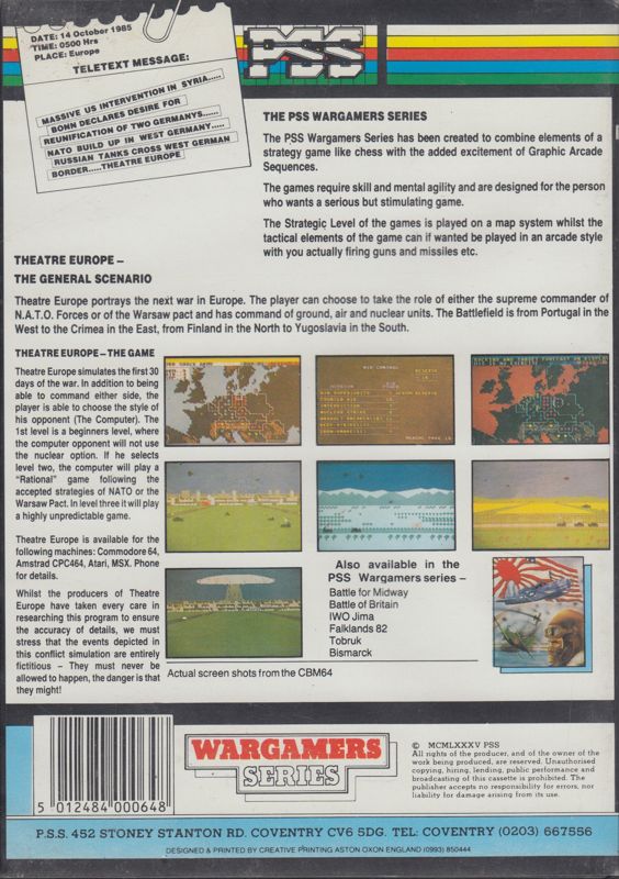 Back Cover for Theatre Europe (ZX Spectrum)