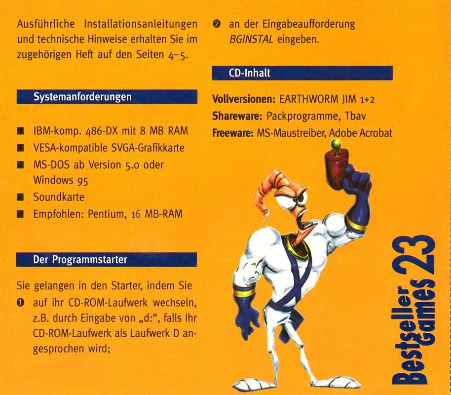 Back Cover for Earthworm Jim 1 & 2: The Whole Can 'O Worms (DOS) (Bestseller Games #23 covermount)