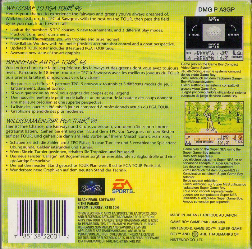 Back Cover for PGA Tour 96 (Game Boy)