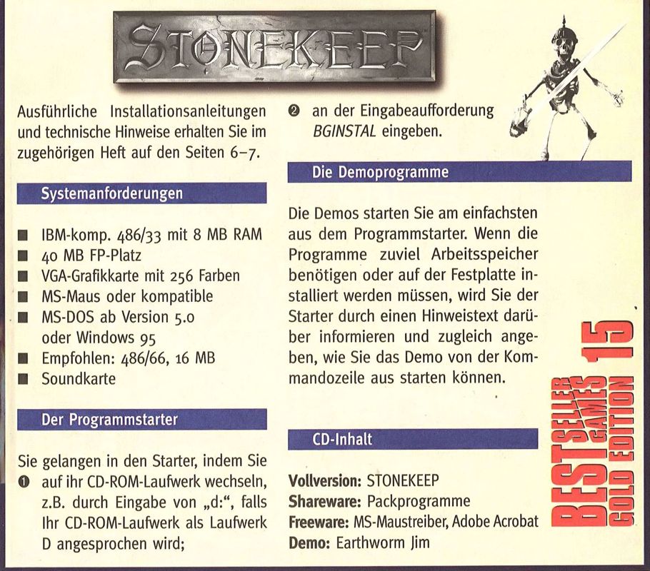 Back Cover for Stonekeep (DOS) (Bestseller Games Gold Edition release)