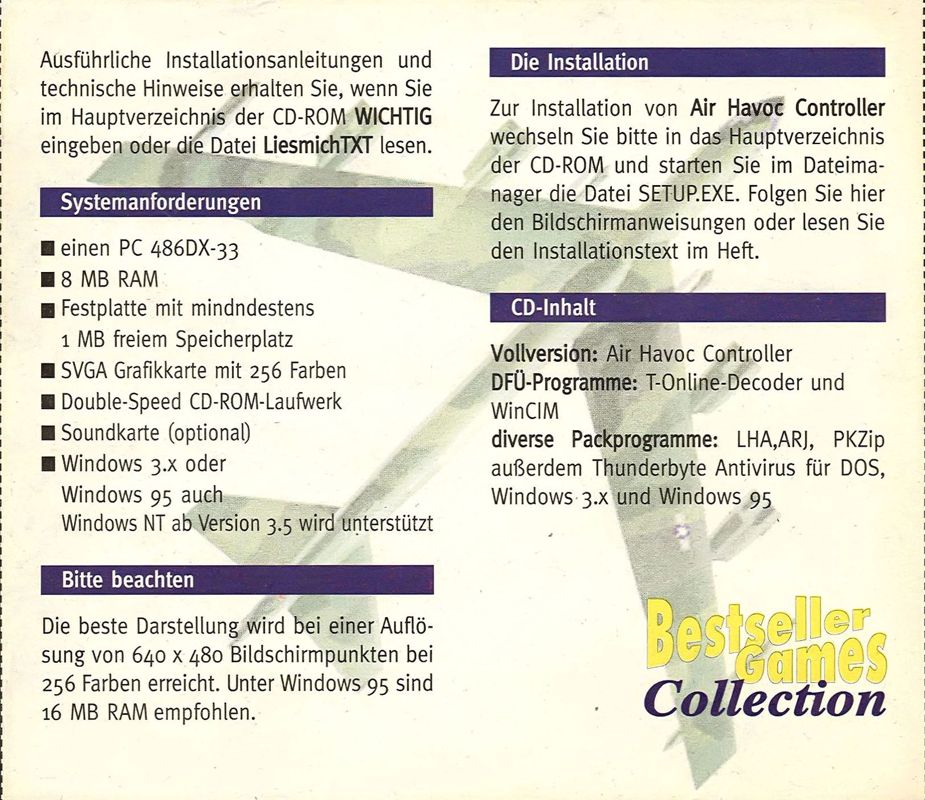 Back Cover for Air Havoc Controller (Windows 3.x) (Covermount BestSeller Games Collection #07)