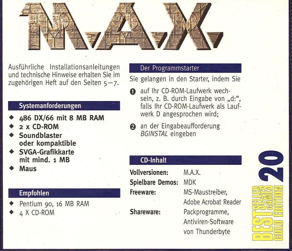 Back Cover for M.A.X.: Mechanized Assault & Exploration (DOS) (Covermount BestSeller Games Gold Edition #20)