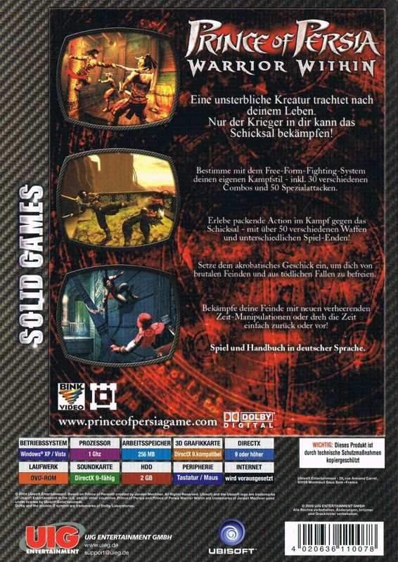 Back Cover for Prince of Persia: Warrior Within (Windows) (Solid Games release)