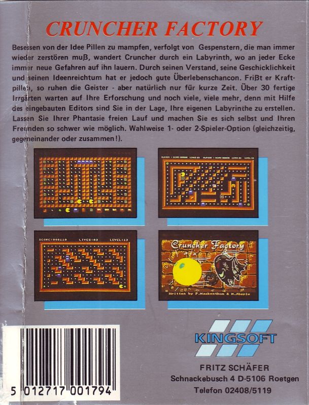 Back Cover for Cruncher Factory (Amiga)