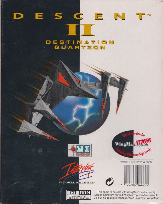 Front Cover for Descent II: Destination Quartzon (DOS and Windows) (Alternate release with elliptic Wingman Extreme sticker (front cover scan))