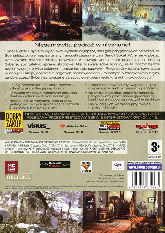 Back Cover for Syberia: Collectors Edition I & II (Windows) (Kolekcja Klasyki release)