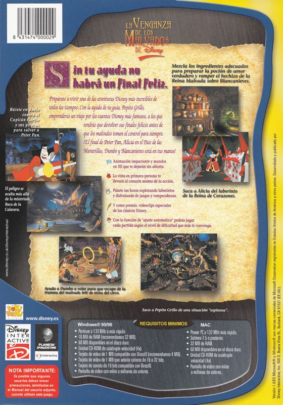 Back Cover for Disney's Villains' Revenge (Macintosh and Windows) ("Colección de Bolsillo" Release)