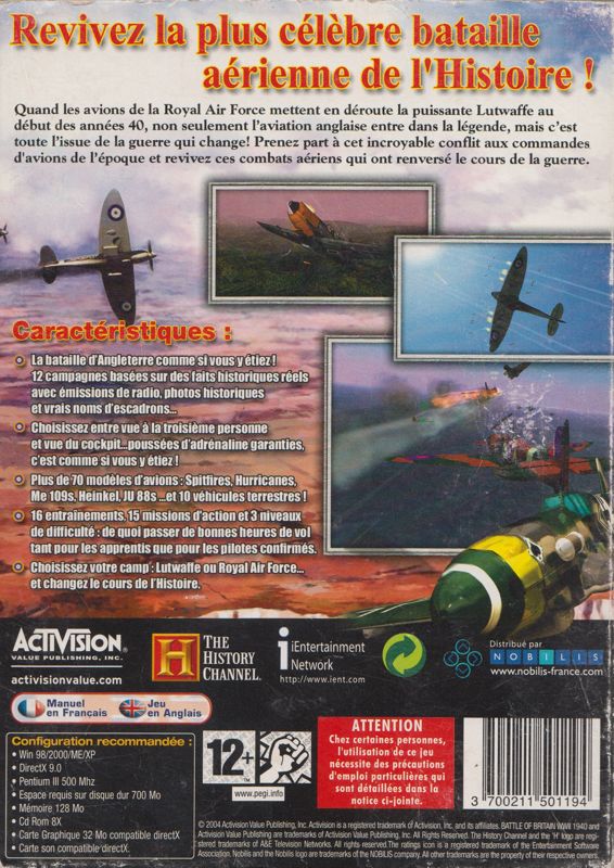 Back Cover for The History Channel: Battle of Britain - World War II 1940 (Windows) (Titanium release)