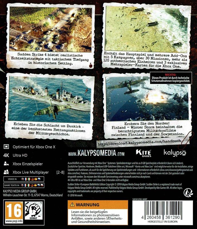 Back Cover for Sudden Strike 4 (European Battlefields Edition) (Xbox One)