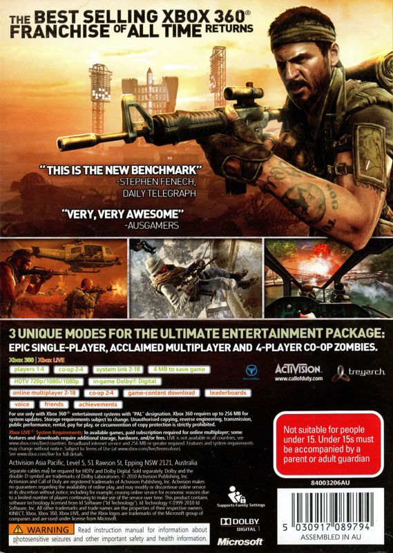 Back Cover for Call of Duty: Black Ops (Xbox 360)