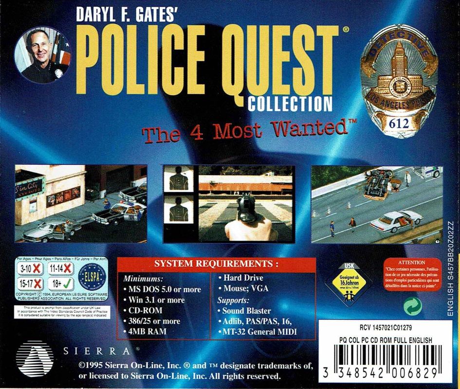 Other for Daryl F. Gates' Police Quest Collection: The 4 Most Wanted (DOS and Windows 3.x): Jewel Case - Back