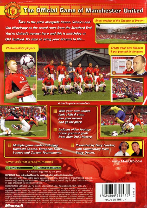 Back Cover for Club Football 2005 (Xbox) (Manchester United release)