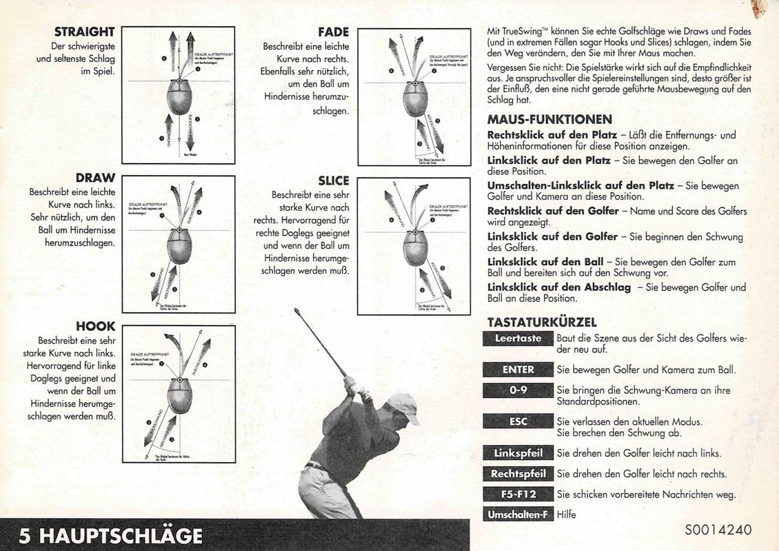 Reference Card for PGA Championship Golf: 1999 Edition (Windows): Front
