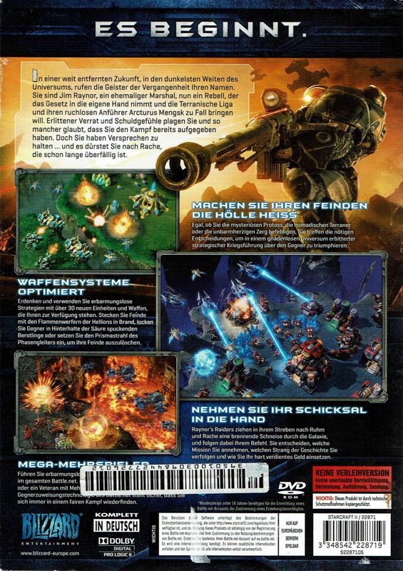 Back Cover for StarCraft II: Wings of Liberty (Macintosh and Windows)