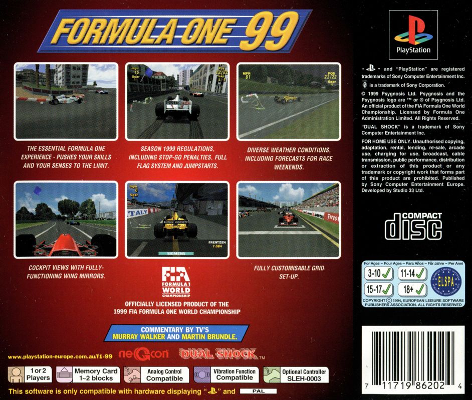 Back Cover for Formula One 99 (PlayStation)