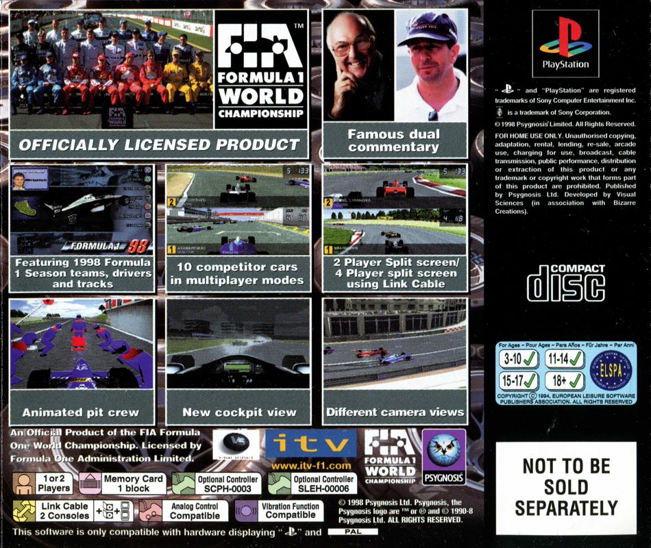 Back Cover for Formula 1 98 (PlayStation)