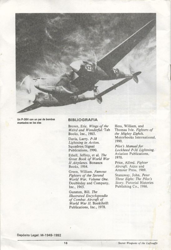 Manual for P-38 Lightning Tour of Duty (DOS): Back
