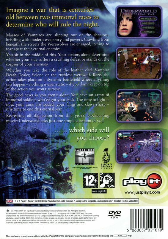 Back Cover for Underworld: The Eternal War (PlayStation 2)