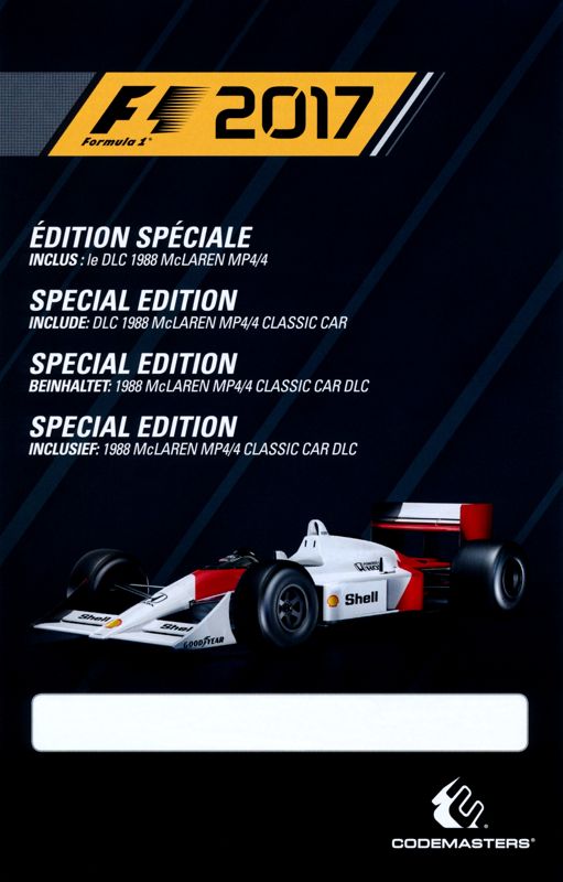 Extras for F1 2017: Special Edition (Windows): Bonus DLC Code - Front