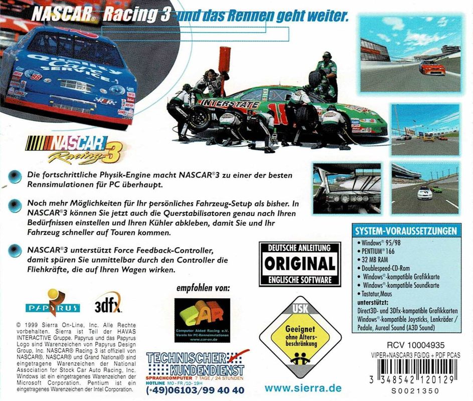 Other for Extreme Racing (Windows): Jewel Case - NASCAR Racing 3 - Back