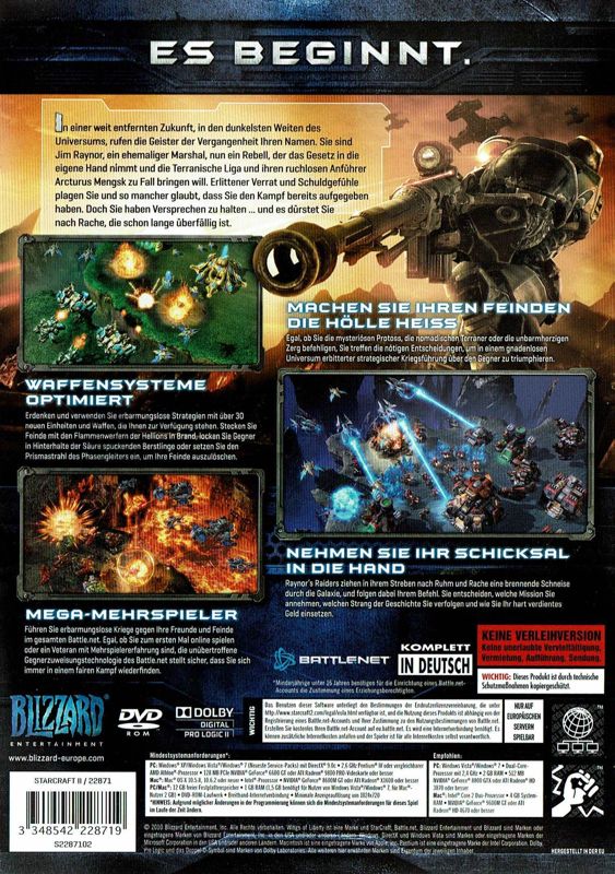 Other for StarCraft II: Wings of Liberty (Macintosh and Windows): Keep Case - Back