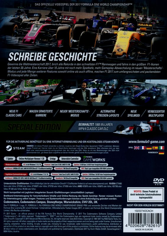Back Cover for F1 2017 (Special Edition) (Windows)