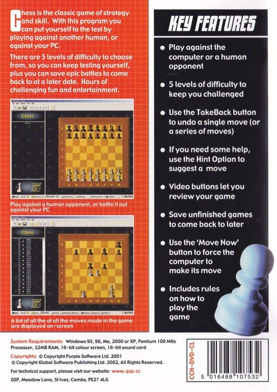 Back Cover for Classic Games: Chess (Windows)