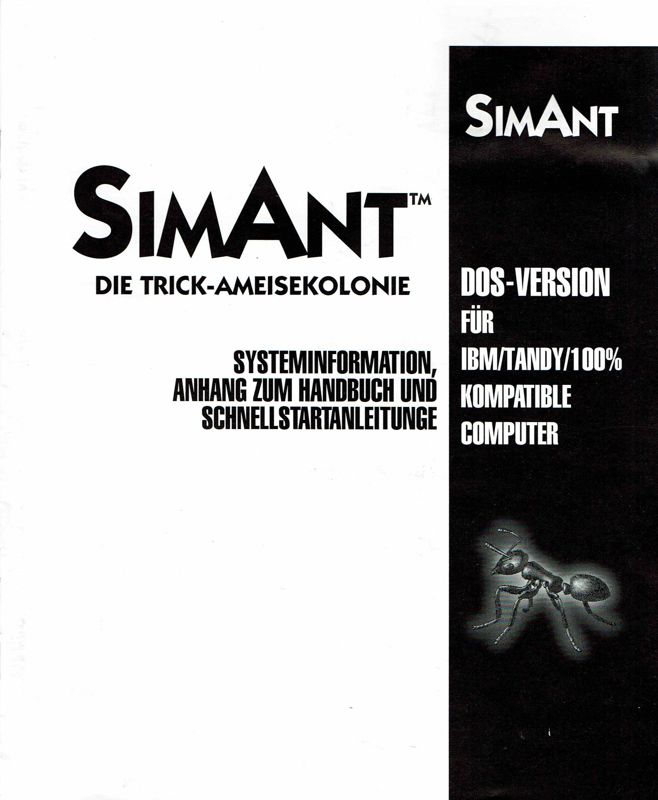 Reference Card for SimAnt (DOS): Front