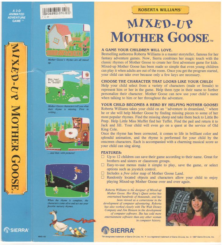Back Cover for Mixed-Up Mother Goose (Apple II) (Alternate slipcase cover): includes right spine