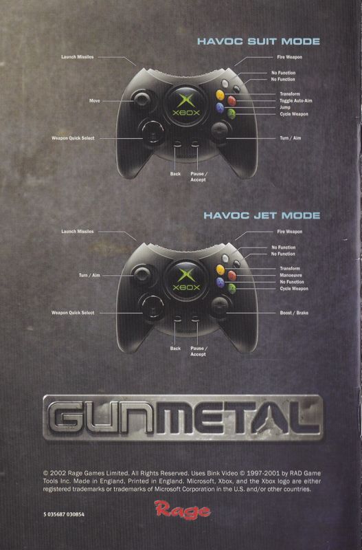 Manual for Gun Metal (Xbox): Back