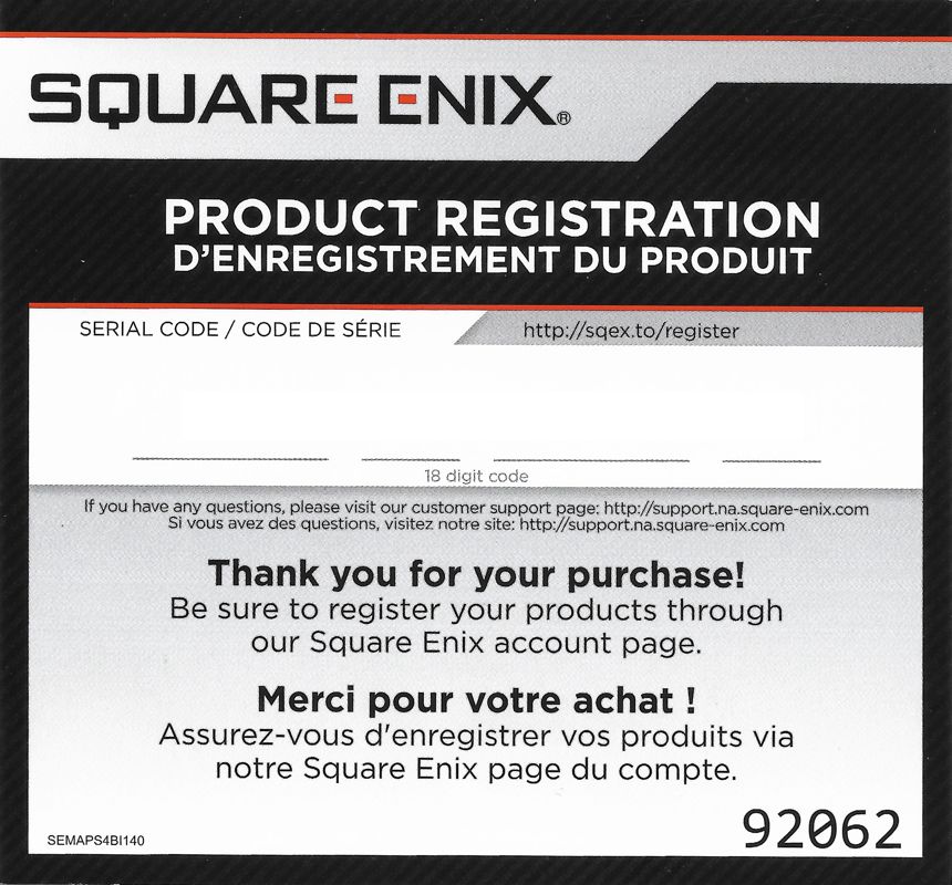Extras for Secret of Mana (PlayStation 4): Square Enix Product Registration Card