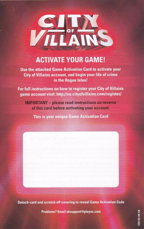Other for City of Villains (Collector's Edition) (Windows): Game Activation Instructions - Side 1