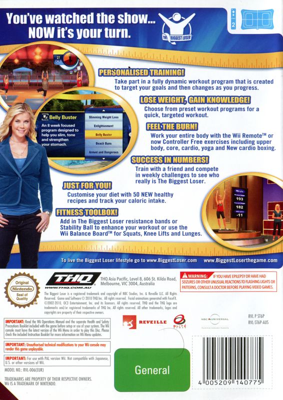 Back Cover for The Biggest Loser Challenge (Wii)