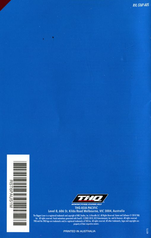 Manual for The Biggest Loser Challenge (Wii): Back