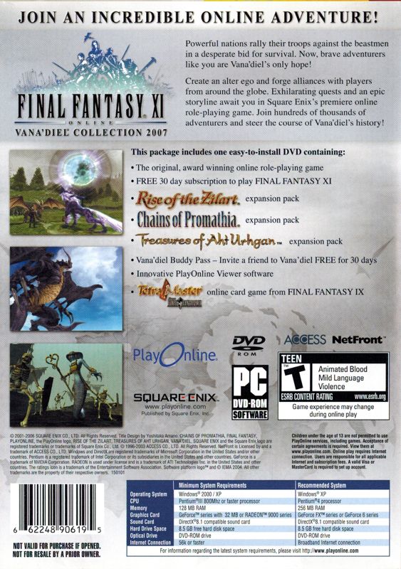 Back Cover for Final Fantasy XI Online: The Vana'Diel Collection 2007 (Windows)