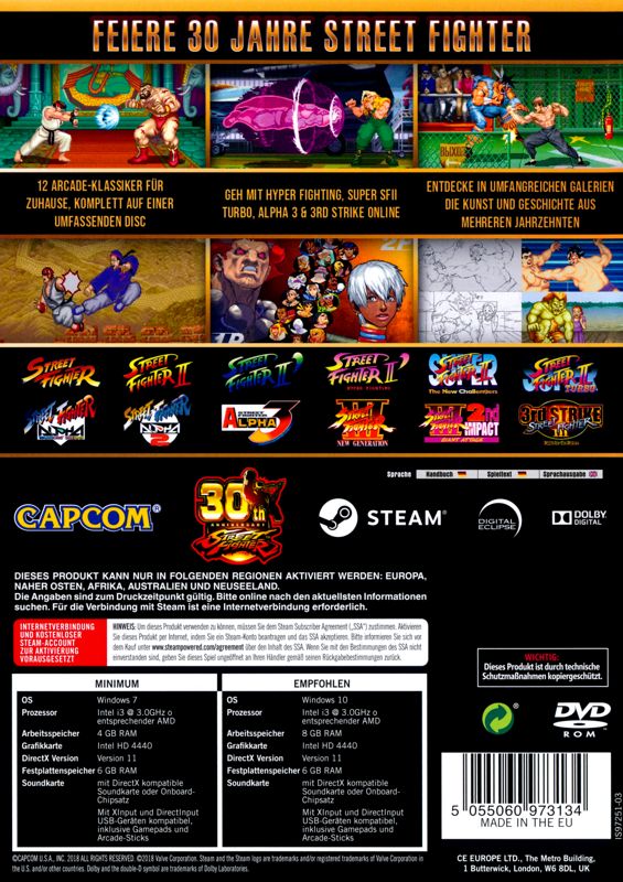Back Cover for Street Fighter: 30th Anniversary Collection (Windows)