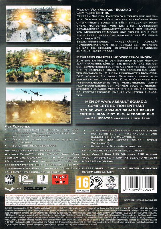 Back Cover for Men of War: Assault Squad 2 - Complete Edition (Windows)