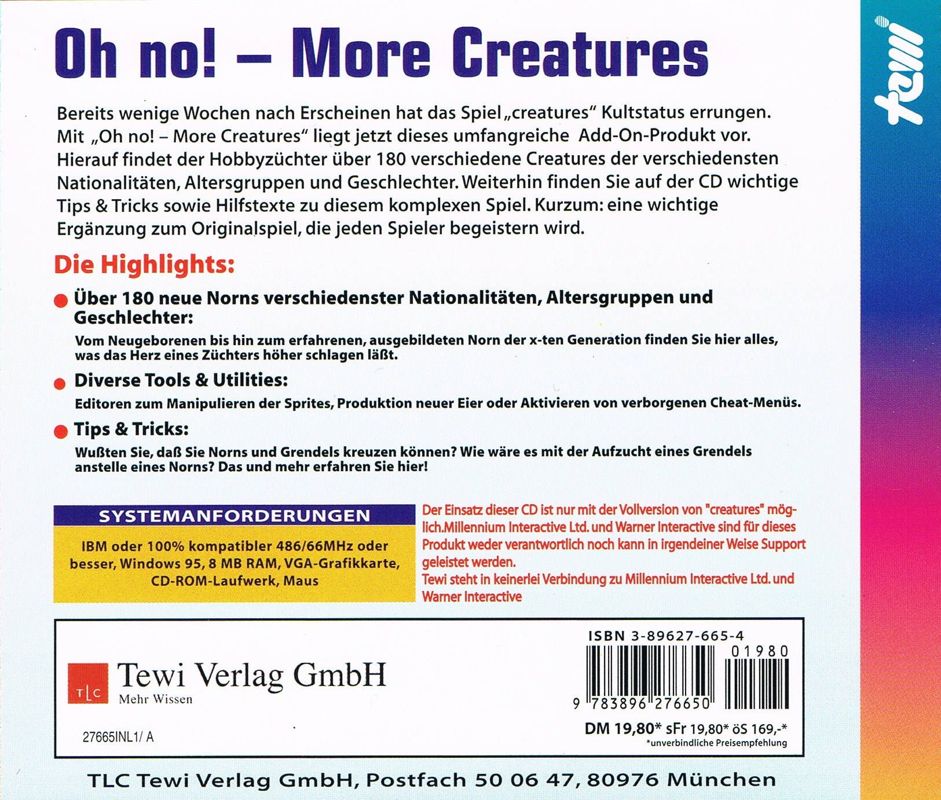 Back Cover for Oh no! - More Creatures (Windows)