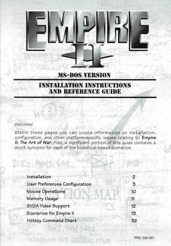 Reference Card for Empire II: The Art of War (DOS): Front