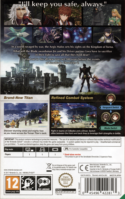 Back Cover for Xenoblade Chronicles 2: Torna - The Golden Country (Nintendo Switch)