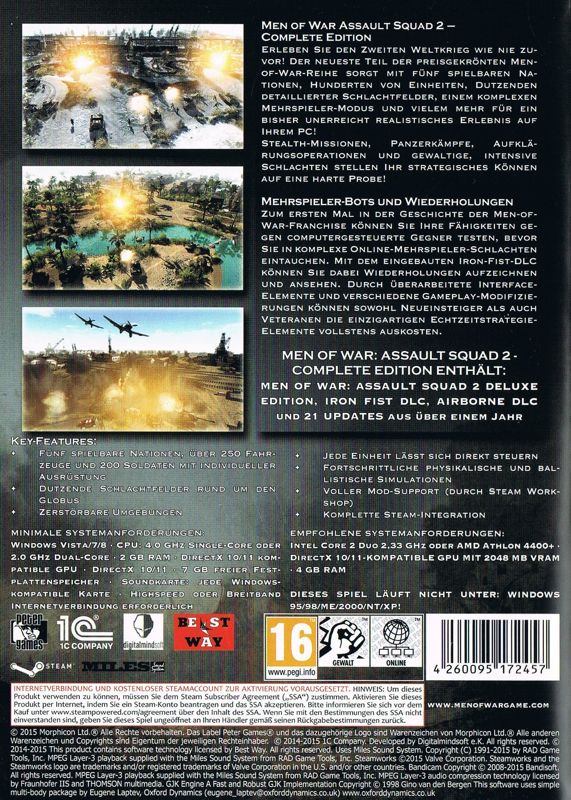 Other for Men of War: Assault Squad 2 - Complete Edition (Windows): Keep Case - Back
