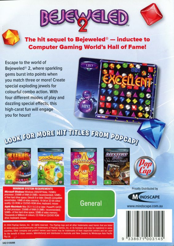 Back Cover for Bejeweled 2: Deluxe (Windows)