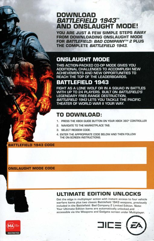 Extras for Battlefield: Bad Company 2 - Ultimate Edition (Xbox 360): VIP Flyer - back