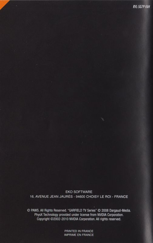 Manual for The Great Garfield Show: The Threat of the Space Lasagna (Wii): Back