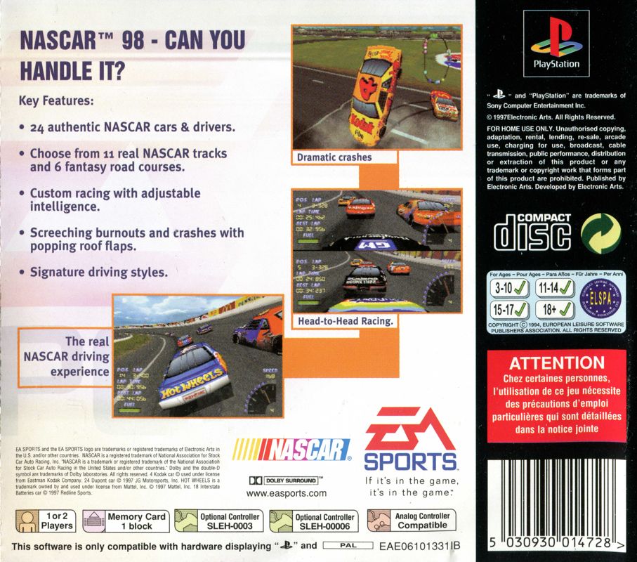 Back Cover for NASCAR 98 (PlayStation)